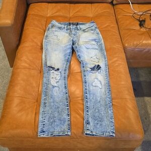 Salvage Havoc straight, slim fit. Light wash, distressed.